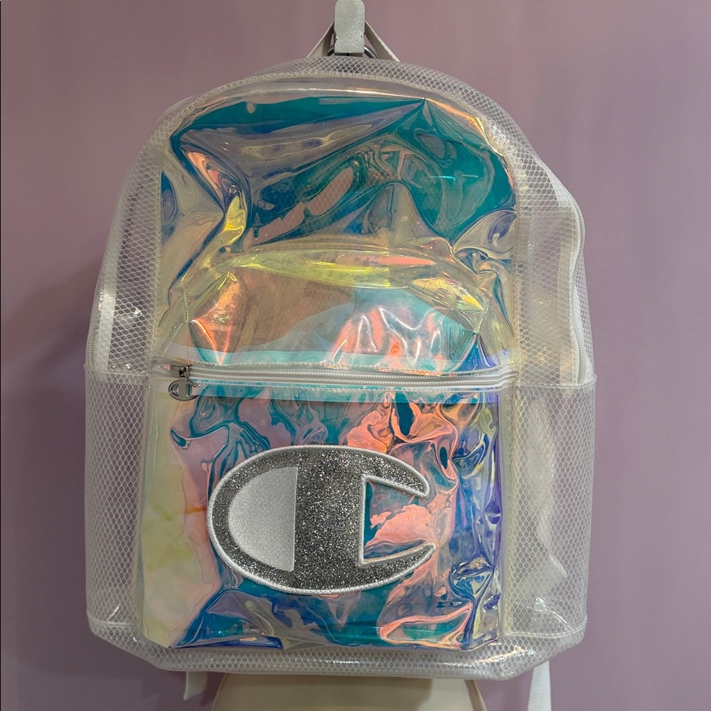 Champion Supercize Clear Iridescent Large C Glitter Logo Backpack
